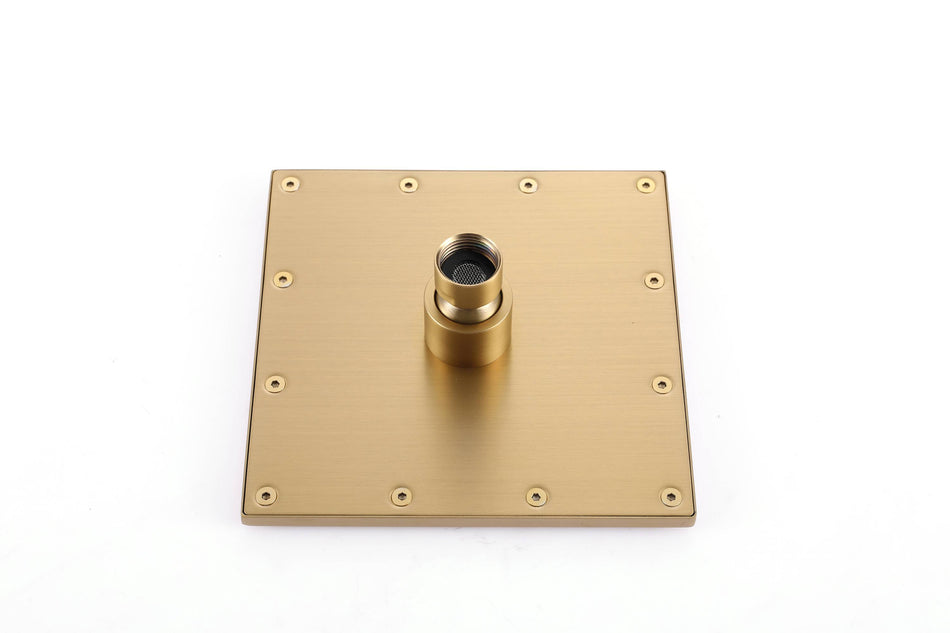 Brushed Gold dual Regular high pressure shower head 3 way thermostatic valve shower heads systems each function work at the same time and separately