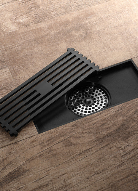8 Inch Shower Linear Matte black Drain Rectangular Floor Drain with Accessories Square Hole Pattern Cover Grate Removable Matte Black Brass