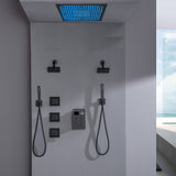 Brushed Gold or Brushed Nickel or Matte Black Flush mount 16 inch or 20 inch or 24 inch Shower Head 6 way Digital Display Shower Faucet with Dual 6'' regular head and body jets