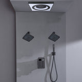 Brushed Gold or Brushed Nickel or Matte Black Flush mount 24 inch Shower Head 6 way Digital Display Shower Faucet with Dual 6'' regular head