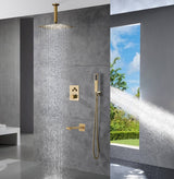 Ceiling mounted Brushed gold 3 way Thermostatic Shower valve system with tub spout that each function run all together and separately