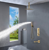 Ceiling mounted Brushed gold 3 way Thermostatic Shower valve system with tub spout that each function run all together and separately