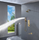 Brushed gold 3 way Thermostatic Shower valve system with tub spout that each function run all together and separately