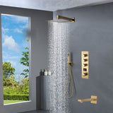 Brushed gold 3 way Thermostatic Shower valve system with tub spout that each function run all together and separately