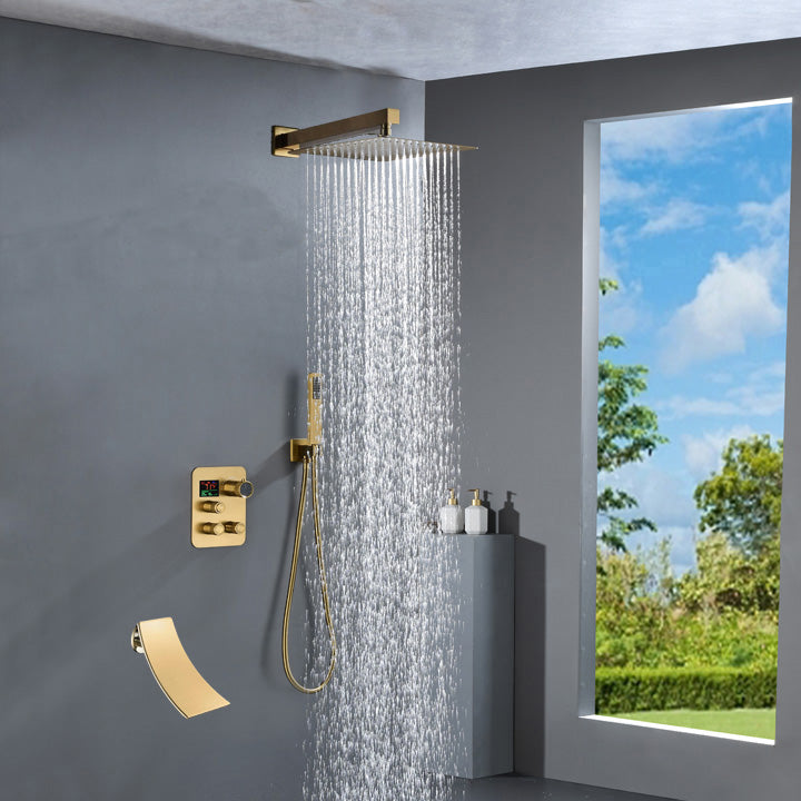 wall mounted Brushed gold 3 way Thermostatic Shower valve system with ...