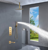 Ceiling mounted Brushed gold 3 way Thermostatic Shower valve system with tub spout that each function run all together and separately