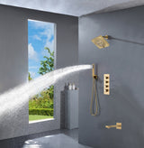 Brushed gold 3 way Thermostatic Shower valve system with tub spout that each function run all together and separately