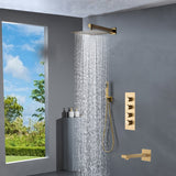 Brushed gold 3 way Thermostatic Shower valve system with tub spout that each function run all together and separately