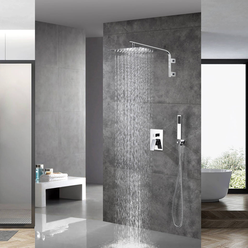 12 Inch Rain head High Arc wall Mount Chrome Shower System single or Two function rough in valve with trim