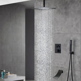 Ceiling mount 12 inch or 16 inch matte Black Rain Shower Head 3 way thermostatic shower faucet with waterfall Tub spout