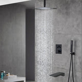Ceiling mount matte Black 12 inch or 16 inch Rain Shower Head 3 way thermostatic shower faucet with waterfall Tub spout
