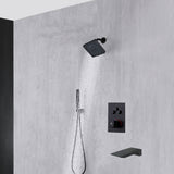 Wall mount matte Black 12 inch or 16 inch Rain Shower Head 3 way thermostatic shower faucet with waterfall Tub spout