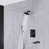 Wall mount matte Black 12 inch or 16 inch Rain Shower Head 3 way thermostatic shower faucet with waterfall Tub spout