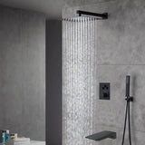 Wall mount matte Black 12 inch or 16 inch Rain Shower Head 3 way thermostatic shower faucet with waterfall Tub spout
