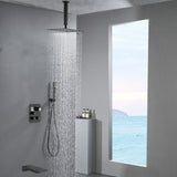 Ceiling mount matte Black 12 inch or 16 inch Rain Shower Head 3 way thermostatic shower faucet with waterfall Tub spout