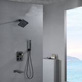 Wall mount matte Black 12 inch or 16 inch Rain Shower Head 3 way thermostatic shower faucet with waterfall Tub spout