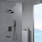 Wall mount matte Black 12 inch or 16 inch Rain Shower Head 3 way thermostatic shower faucet with waterfall Tub spout