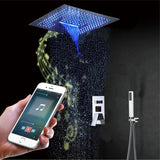 16-Inch Chrome Pressure-Balance Shower Faucet: Flush-Mounted, 3-Way Control, 64-Color LED Lighting, Bluetooth Music