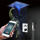 16-Inch Chrome Pressure-Balance Shower Faucet: Flush-Mounted, 3-Way Control, 64-Color LED Lighting, Bluetooth Music