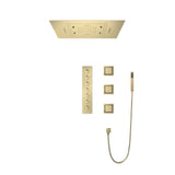 Brushed Gold Music LED Flushed in 31inch shower head 6 way thermostatic valve that each function run all together and separately