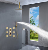 Brushed gold Ceiling mount 3 way Thermostatic Shower jets system that each function run all together and separately