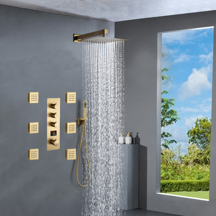 Brushed gold 3 way Thermostatic Shower jets system that each function ...