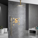 Brushed gold Ceiling mount 3 way Thermostatic Shower jets system that each function run all together and separately
