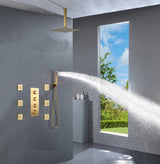 Brushed gold Ceiling mount 3 way Thermostatic Shower jets system that each function run all together and separately
