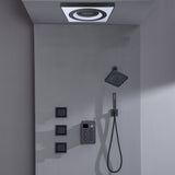 Brushed Gold or Brushed Nickel or Matte Black Flush mount 24 inch Shower Head 6 way Digital Display Shower Faucet with 6'' regular head and body jets