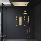 Brushed Gold Music LED Flushed in 23 X 15 inch or 20 x 20 inch shower head 5 way thermostatic shower system with regular head and body sprayers