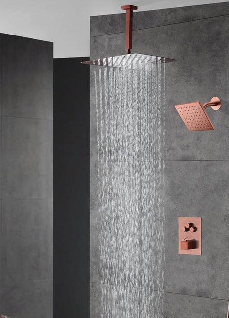 Rose Gold wall mount 6inch regular high water pressure shower head ceiling mount 12 inch rainfall shower head 3 way thermostatic shower system