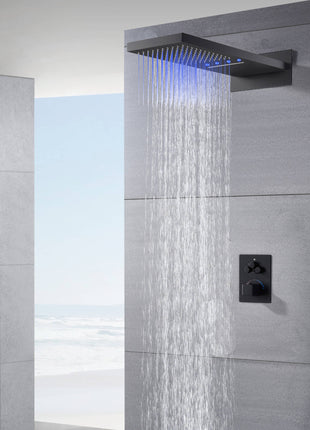 22'' Matte Black 3  Way Thermostatic Shower Faucet without body jets