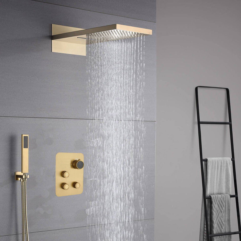 22inch Brushed gold 3 way  Digital display Shower faucet system rainfall and waterfall