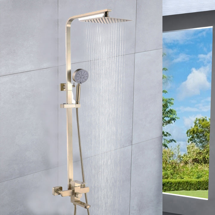 Brushed Gold wall mounted exposed  handle shower set with tub spout and handle shower