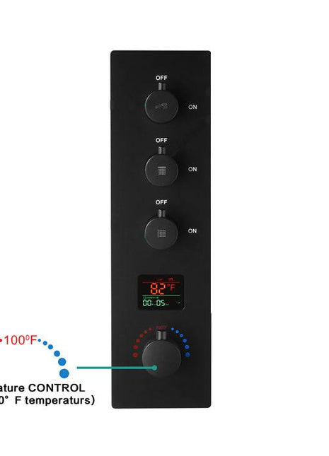 Q3 3 Way Thermostatic Valve with Digital Display  - Matte Black