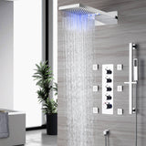 22'' chrome 4 Way Thermostatic Shower Faucet Waterfall & Rain Massage Body Jet Spray and sliding bar