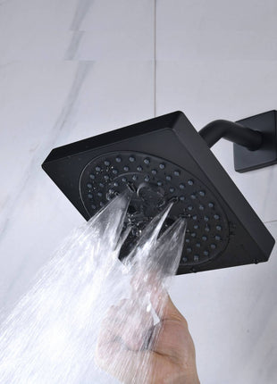 Matte Black Ceiling Mount 12 Inch or 16 inch Rainfall Shower Head Wall Mount 6 Inch Regular High Water Pressure Shower Head 3 Way Thermostatic Shower Faucet Each Function Work All Together And Separately