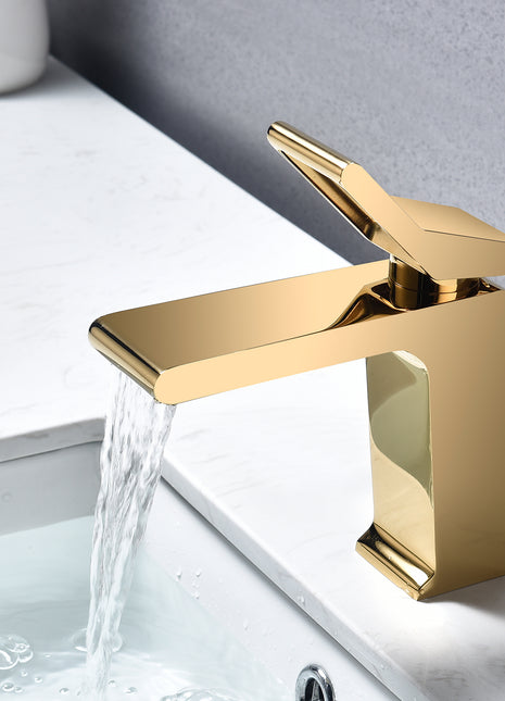 Polished Gold Single Handle Sink Faucet with Pop Up Overflow Drain