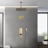 Brushed Gold rainfall shower head high pressure shower head 3 way thermostatic valve shower heads systems each function work at the same time and separately
