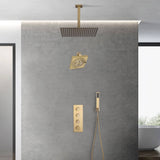 Brushed Gold rainfall shower head high pressure shower head 3 way thermostatic valve shower heads systems each function work at the same time and separately
