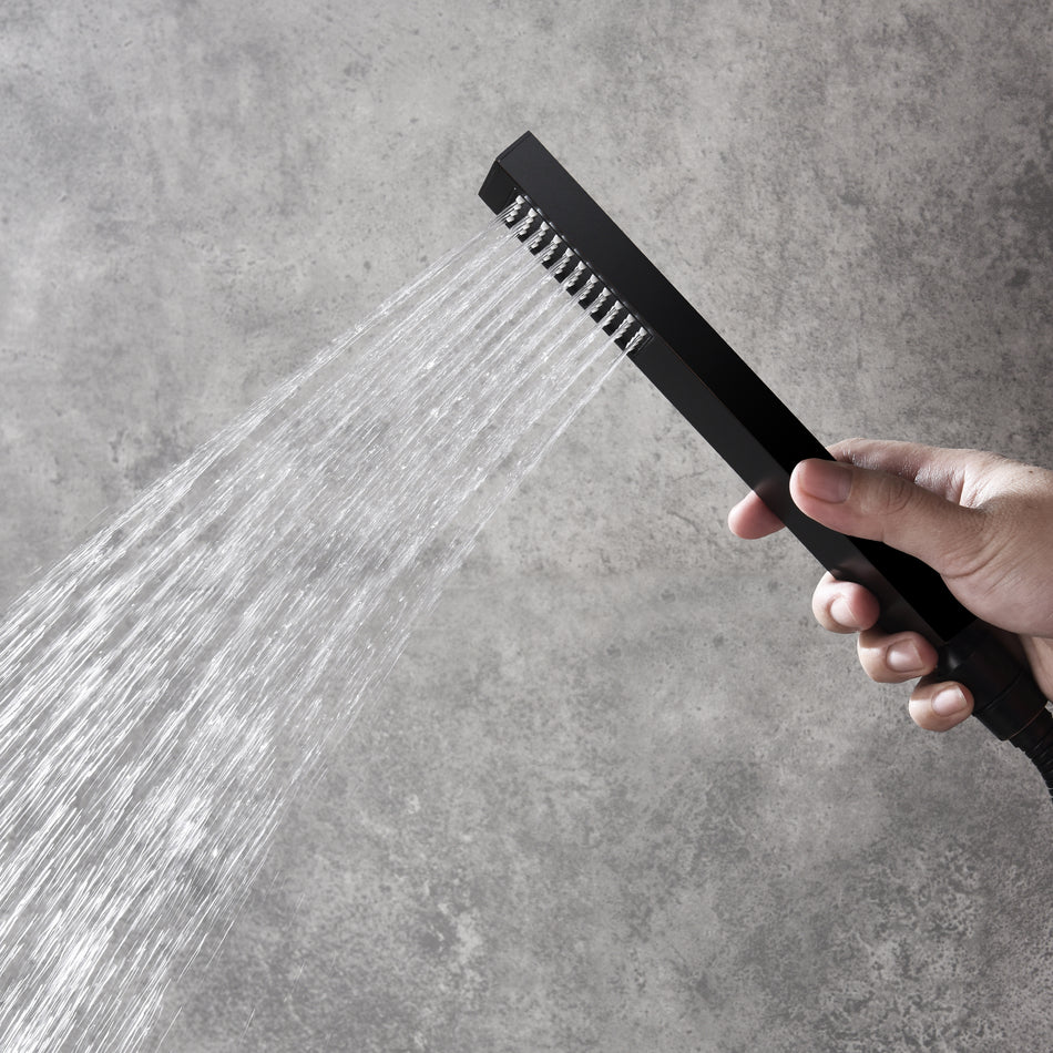 2 way Wall Mounted Matte Black 3 LED rain shower pressure balance Shower System with Rough-in Valve Body and Trim