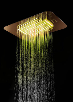 Rose Gold Music LED Flushed in 23X 15inch shower head 4 way thermostatic valve that each function run All together and separately
