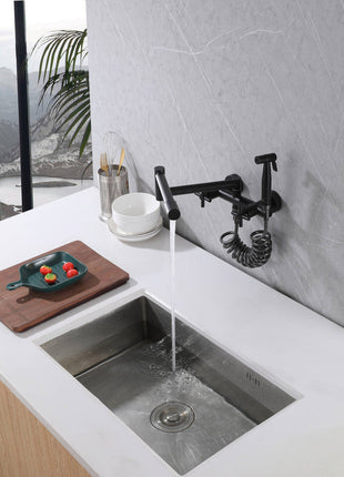 Matte black Pot Filler Faucet Folding Stretchable Brass Hot & Cold Kitchen Faucet Wall Mount