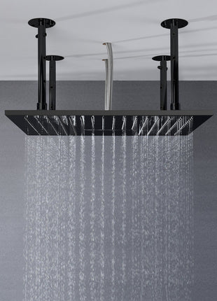 20inch matte black ceiling mount rainfall waterfall shower systems 4 way thermostatic valve with 6 body jets
