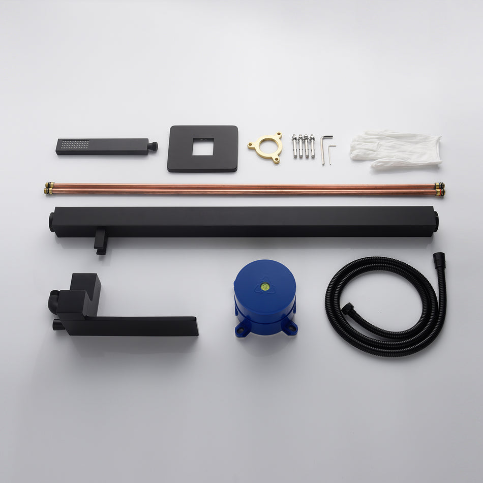 Waterfall Matte Black Freestanding Single Handle Bathtub Faucet with Handheld Sprayer