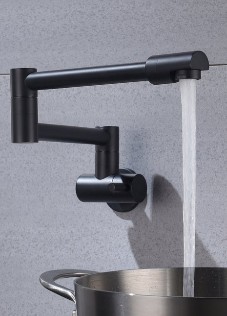 Matte black wall mount pot filler faucet solid brass folding kitchen faucet single hole two handls