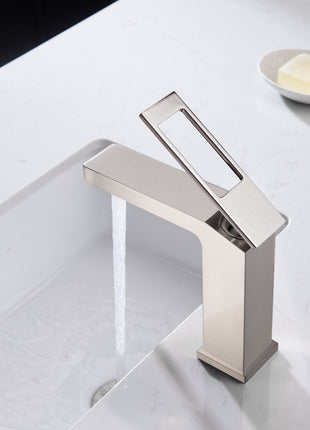 Brushed Nickel Single Handle Bathroom Sink Faucets with Brass Pop up Overflow Drain