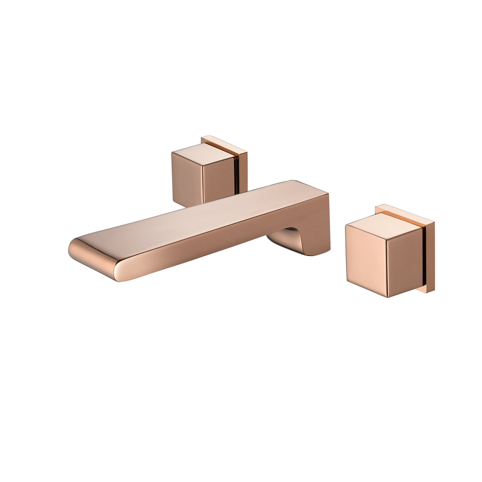 Rose Gold waterfall wall mount bathroom sink faucet with overflow brass pop up drain
