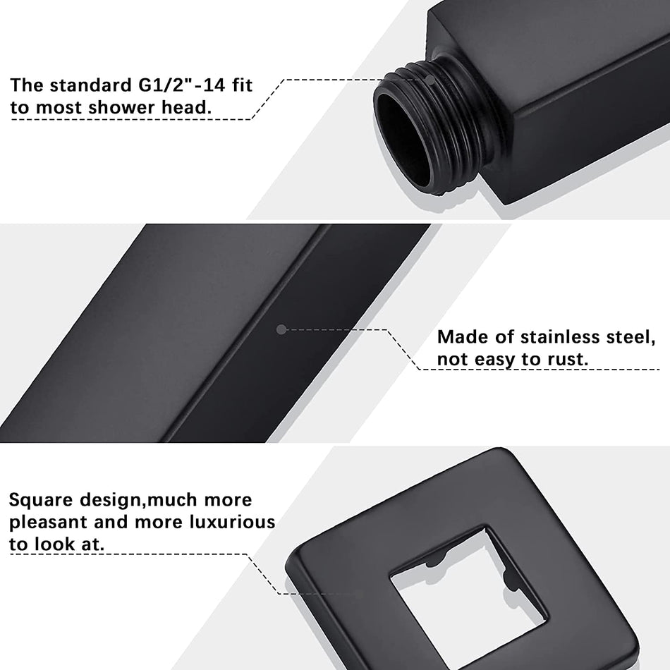 5 inch matte black Ceiling mount shower arm brass