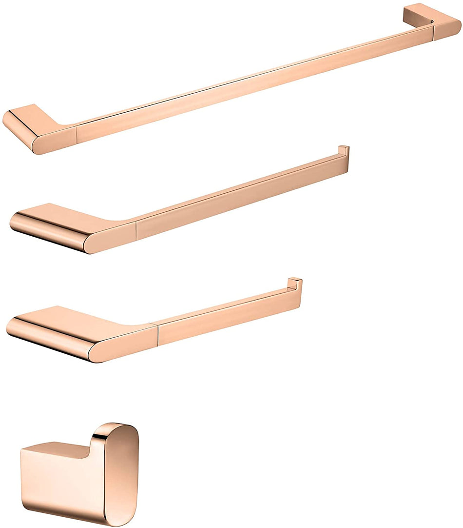 4-Piece Brass Rose Gold Bathroom Hardware Set Towel Bar Towel Ring Toilet Paper Holder Robe Hook Tower Holder, Wall Mounted